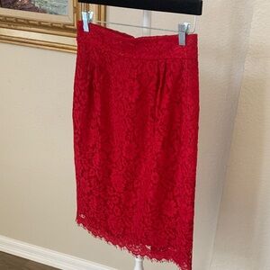 J. Crew Red Lace Pencil Skirt